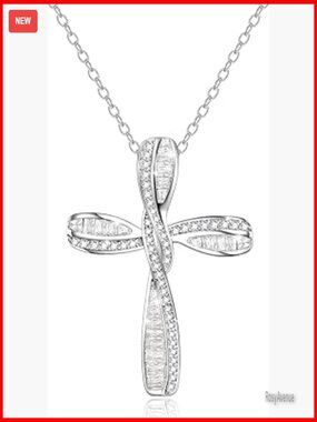 Sterling Silver Princess Cut CZ Infinity Cross Pendant Necklace Adjustable